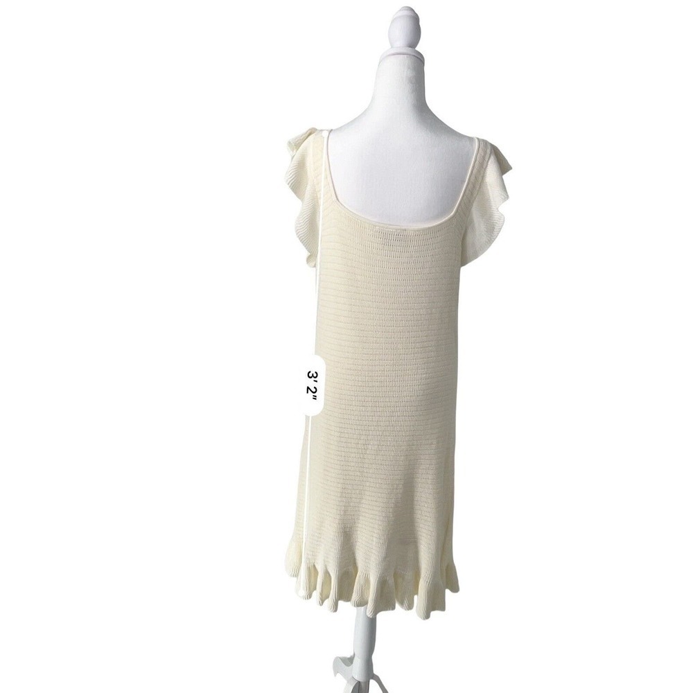 House of Harlow 1960 Cream Knit Ruffle Flutter Sleeve Knee Length Midi Dress L - Picture 9 of 16